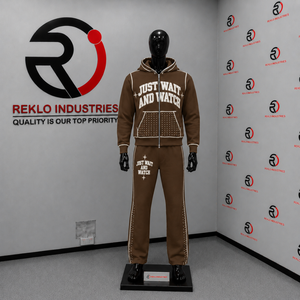 Ensemble de survêtement marron pour homme, sweat à capuche imprimé entièrement zippé et pantalon de survêtement évasé, ensemble deux pièces streetwear assorti, tenue de sport personnalisée en gros - Product Image 3