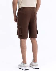 Pantalones Cortos Cargo Marrones para Hombre, Cintura Elástica con Cordón, Estilo Casual Urbano, Bolsillos Utilitarios, Cómodos para el Verano - Product Image 3