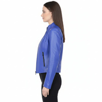 Veste moto en cuir véritable pour femme, style punk, coupe décontractée, en peau de mouton, respirante, doublure en coton à séchage rapide, couleur bleue, personnalisation sur échantillon