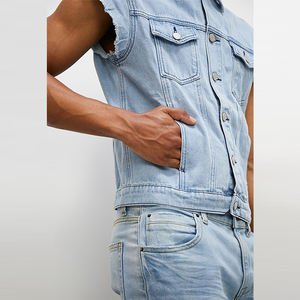 Vêtements de mode, jeans de haute qualité, matière extensible, 100% coton, multi-poches, design sans manches, vestes sans manches pour hommes - Product Image 4