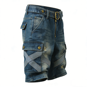 Shorts Cargo de Mezclilla Desgastados de Cintura Media para Hombre, con Cierre de Cremallera y Múltiples Bolsillos, Estilo Casual para Vacaciones de Primavera - Product Image 3