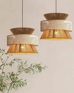 Lampe suspendue en rotin naturel faite à la main pour salon, luminaire de plafond en osier bohème, décoration intérieure, éclairage - Product Image 5