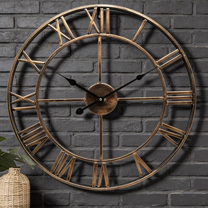 Large Metal Wall <b>Clock</b>, Minimalist Roman Numeral Silent Timepiece, Industrial Living Room Decor - Product Image 1