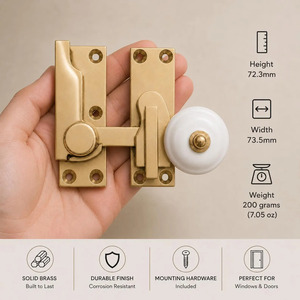 SHUBHAM Vintage <b>White</b> Ceramic Brass Window Bolt Decorative Mortice Latch Round <b>Knob</b> Home Decor - Product Image 4