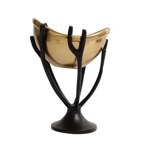Bol en métal fait main de premier choix avec support noir, finition dorée, design glamour, plat de service décoratif - Product Image 1