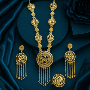 Joyería nupcial de diseño turco al por mayor, chapada en oro de 14K, 18K y 24K, estilo Dubái, árabe y africano, conjunto de joyería larga. - Product Image 1
