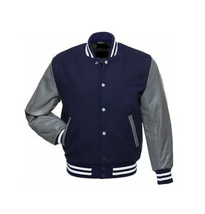 Wholesale <b>Men's</b> New Fashion Stand Collar Wool Body Varsity <b>Jackets</b> Leather Sleeves Panel Work Custom 3D Embroidered Street Style - Product Image 2