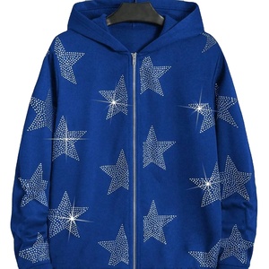 Sweats à capuche personnalisés Rhinestone Logo imprimé soleil fané sweats à capuche lourds surdimensionnés épaule tombante vintage lavé à l'acide sweats à capuche pour hommes - Product Image 1