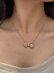 Collier pendentif nœud papillon en or rose, argent sterling 925, micro-incrustation de zircon, bijoux minimalistes pour femmes, cadeau pour fête et mariage - Product Image 1