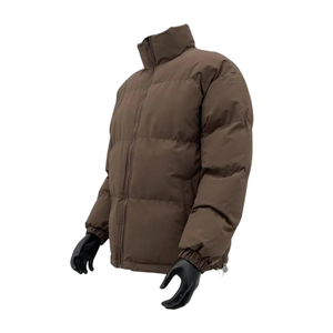 Chaqueta de plumón para hombre, color marrón sólido, con cuello alto, gruesa, a prueba de viento, con cremallera, para invierno. - Product Image 2