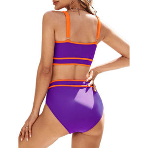 Ensembles de bikinis personnalisés pour femmes 2026 – Maillots de bain sportifs taille haute, color block, coupe haute pour adultes – Tenues de bain et de plage - Product Image 6