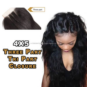 Venta al por mayor 4x5 Cierre de tres partes Raw Virgin Indian Temple Hair Natural Black Remy Calidad Peluca que hace flecos - Product Image 6