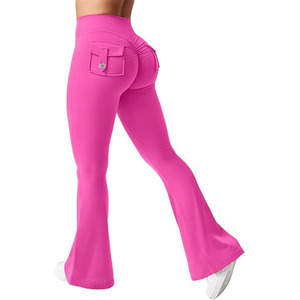 Leggings de yoga évasés taille haute pour femmes avec poche arrière, pantalon de fitness extensible coupe bootcut - Product Image 1