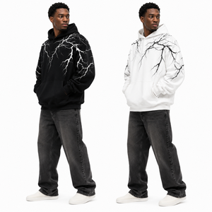 Custom <b>Men</b> Hoodies LightningGraphic <b>Pullover</b> Sweatshirt Relaxed Fit Long Sleeve Front Pocket Hoodie Bulk USA Garment Market - Product Image 1
