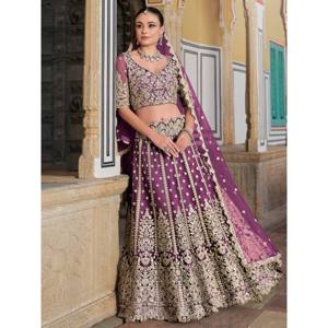 Purple Embroidered <b>Net</b> Lehenga Choli for Women Engagement Wear - Product Image 6
