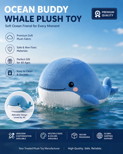 Peluche de Ballena, Adorable Peluche de Animal Marino, Kawaii, Suave y Acogedor, Regalo para Niños y Bebés - Product Image 1