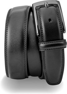 Cinturón Casual de Cuero Genuino Negro, Hebilla de Color Sólido, Rectangular Plateada, Duradero, 3.5 cm de Ancho, 110 cm de Largo, Estampado - Product Image 4