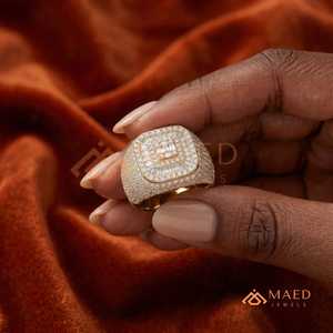 Anillo Hip Hop de Moissanita con Corte Princesa Chapado en Oro de 14K para Hombre, Joyería de Lujo con Incrustaciones de Baguette, Regalo de Lujo - Product Image 4