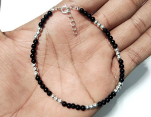 Black Onyx Bead Bracelet 925 Sterling <b>Silver</b> Bracelet Minimalist Gemstone Jewelry Natural Gemstone Bracelet Adjustable Jewelry - Product Image 4