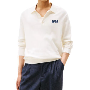 Polo à manches longues de qualité supérieure en cachemire pour homme, respirant, en coton Pima, décontracté, avec logo personnalisé, marque privée - Product Image 1