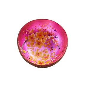 Bol en noix de coco laqué au design unique de fleurs de cerisier, artisanal, fait main, pour la décoration moderne de la maison et du bureau - Product Image 1