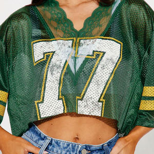 เสื้อครอปอเมริกันฟุตบอลผู้หญิง คอวี แต่งลูกไม้ ทรงโอเวอร์ไซส์ สตรีทแวร์ พิมพ์หมายเลขตามสั่ง รับผลิตแบรนด์ส่วนตัว ขายส่ง - Product Image 6