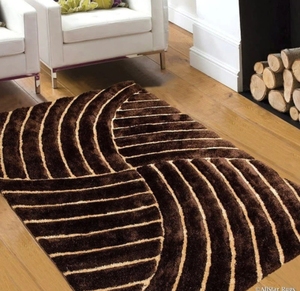 Alfombra de Poliéster Afelpada a Rayas Moderna Hecha a Mano de 3 pies x 5 pies (Rectangular Marrón) para Oración y Uso Doméstico - Product Image 1