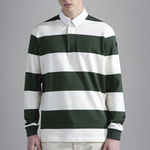 Chemise de rugby personnalisée de haute qualité avec broderie LOGO, motif rayé vintage, chemise polo en coton tricoté surdimensionnée à manches longues - Product Image 1