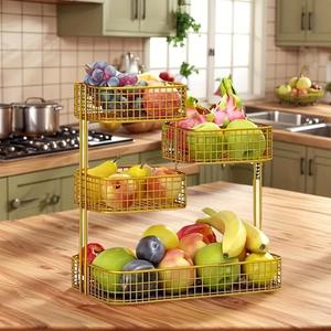 Corbeille à fruits rectangulaire en métal doré à 4 niveaux, support de rangement pour comptoir de cuisine, grande capacité, écologique et durable - Product Image 3