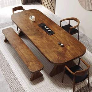 Table à manger contemporaine en bois massif Daystar Trade, plateau rectangulaire arrondi, base sculpturale, modèle DST-AT-302, à assembler - Product Image 2