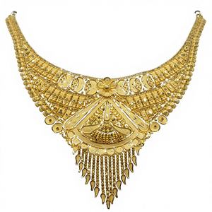 Collar de Oro Sólido de 22K para Mujer, Gargantilla Tradicional India con Filigrana, Joyería Nupcial Hecha a Mano, Conjunto de Oro de 19g - Product Image 1