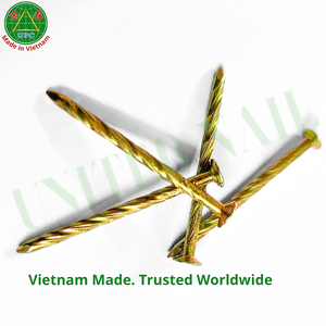 1-3/8\" X 0.81 Yellow Plated Steel Construction <b>Nails</b> Checkered Head Screw Shank | Clavos sueltos con recubrimiento amarillo - Product Image 1