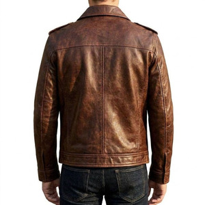 OEM Custom Vintage Men Brown <b>Leather</b> Jacket Premium Quality Turn-down Collar Zipper Closure Moto Style Casual Winter Biker <b>Coat</b> - Product Image 4