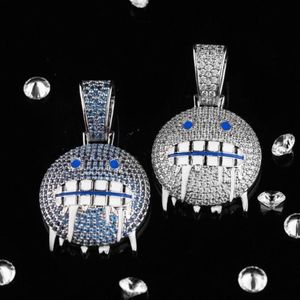 Pendentif emoji visage glacé bleu pour homme et femme, collier hip-hop en argent plaqué or avec diamants CZ Moissanite, bijou breloque emoji - Product Image 1