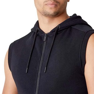 Sweat-shirt à capuche sans manches pour homme, fermeture éclair, couleur unie, coupe décontractée, longueur normale, tissu en molleton français, vêtements d'automne - Product Image 4
