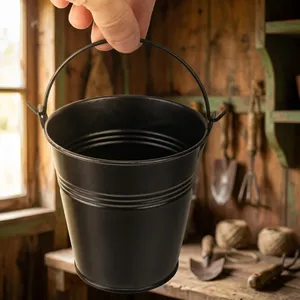 Cubo de Metal Negro con Asa, Cubo de Almacenamiento Multiusos Resistente para el Hogar, Cocina, Jardín, Baño, Eventos, Escuela, Fiestas - Product Image 6