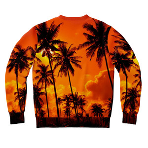 Sudadera de Hombre con Estampado de Palmeras y Atardecer Naranja, Corte Regular, Cuello Redondo, Informal, Tejida, Manga Larga, Impresión por Sublimación - Product Image 4
