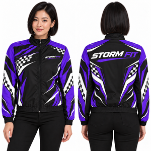 Chaqueta de Invierno Estilo Racing Y2K Personalizada para Mujer, Azul Claro y Negro, Cuello Alto, Resistente al Viento, Sublimación, Cierre con Cremallera, Logotipo Personalizado Delantero y Trasero - Product Image 2