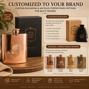 Gourde de poche en cuivre haut de gamme 6oz 8oz, gravée personnalisée, pour whisky et spiritueux, avec logo sur mesure, cadeau en gros pour hommes et événements - Product Image 4
