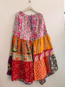Multicolor Patchwork Kantha Floral Pattern Elastic Waist Bohemian <b>Straight</b> <b>Leg</b> Unisex Palazzo <b>Pants</b> - Product Image 3