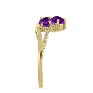 Anillo de compromiso de tres piedras en espiral de oro amarillo de 10k y 18k con diamante cultivado en laboratorio y amatista, joyería para fiesta y boda. - Product Image 4