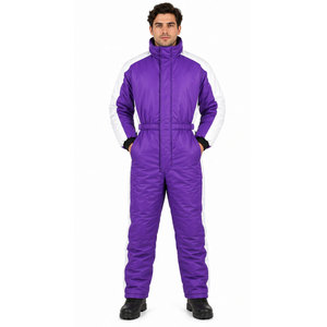 Combinaison de neige pour femme, coupe longue, coupe-vent, sportive, col montant, avec cordon de serrage, color block violet et blanc - Product Image 4