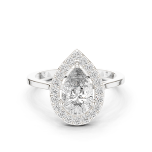 Bague Halo Moissanite/Diamant en or jaune avec bagues en diamant élégantes taille poire - Product Image 1