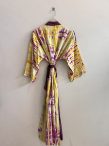 Kimono de Seda para Mujer, Kimono Largo de Seda Sari Reciclada, Kimono Tie Dye Hecho a Mano - Product Image 6