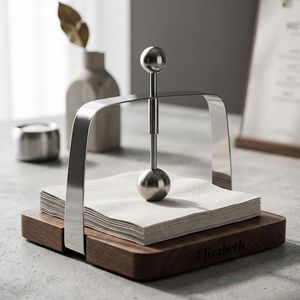 Handmade Personalized Pattern Tabletop Napkin <b>Holder</b> Square Box Shape Wood Base Steel <b>Rod</b> Small size Modern Dining Table By UO - Product Image 5
