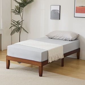 Twin Size Basic Wooden Bed Frame 189*96.5*30.5cm Painted Pine Wood Brown Single Bed - Product Image 3