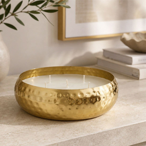 <b>Bronzed</b> Iron Hammered Wax Filled <b>Candle</b> Bowl - Product Image 3