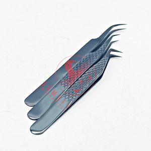 Pinzas de pestañas de acero inoxidable con punta de fibra de 90 grados, herramienta de extensión de pestañas negras de Plasma brillante, logotipo personalizable - Product Image 5