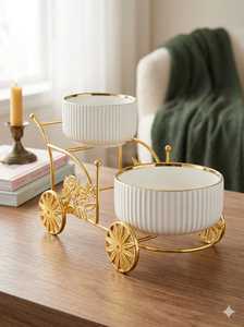 Vintage Luxury Ceramic <b>Bowl</b> <b>Set</b> with Gold Metal Frame Round Shape Handmade Design 3mm Thickness Eco-Friendly Table Accent - Product Image 4