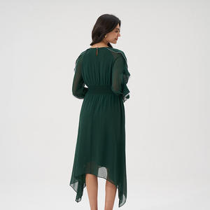 Robes de demoiselle d'honneur de soirée en vert émeraude à manches longues et à ourlet à volants, style bohème <span class=keywords><strong>chic</strong></span>, pour femmes, pour <span class=keywords><strong>mariage</strong></span>, 2026 - Product Image 3